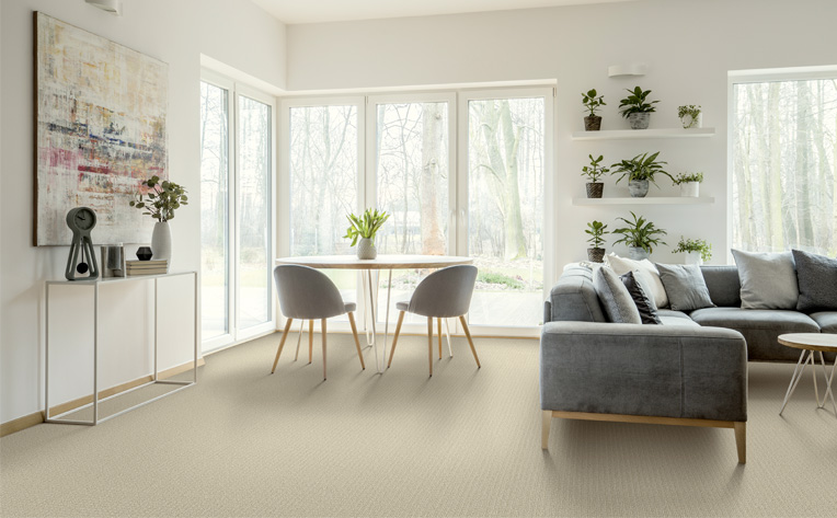 beige carpet in living room.
